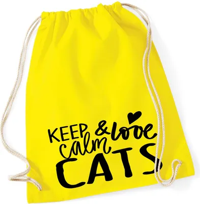 Produktbild von Huuraa Turnbeutel Keep calm and love Cats 12 Liter Yellow Baumwolle Rucksack Geschenkidee