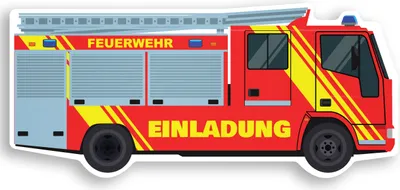 Produktbild von Feuerwehr Einladung, 12 Feuerwehrauto Einladungskarten Kindergeburtstag Junge Mädchen, Feuerwehr-Party, DIN lang Einladungen