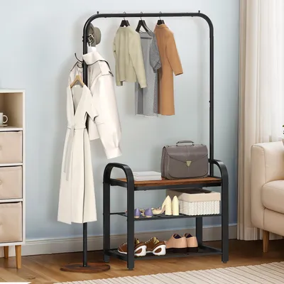Produktbild von Balconera Garderobenständer Kleiderständer, 32 x 99 x 150 cm, Garderobe mit 3 Haken und Schuhregal