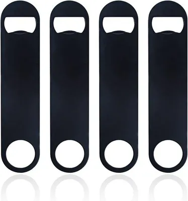 Image de Lot de 4 décapsuleurs en acier inoxydable de 18 cm - Noir, avec emballage haut de gamme, pour le bar et la cuisine