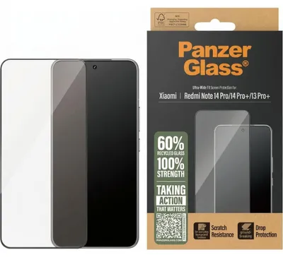 Zdjęcie produktu dla PanzerGlass ® Screen Protector Xiaomi Redmi Note 14 Pro | 14 Pro+ | 13 Pro+ | Ultra-Wide Fit, Xiaomi, Xiaomi - Redmi Note 14 Pro, Aplikacja na sucho, Odporny na zadrapania, Odporny na wstrząsy, Przezroczysty, 1 szt.