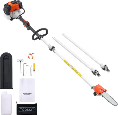 Produktbild von SucceBuy Benzin-Hochentaster, 33ccm 2-Takt Motorsäge, Teleskopsäge mit ausziehbarer Stange von 2,04–3,54 m, 20,3 cm Schwert, 850 ml Kraftstofftank, ideal für das Schneiden von Ästen in großer Höhe