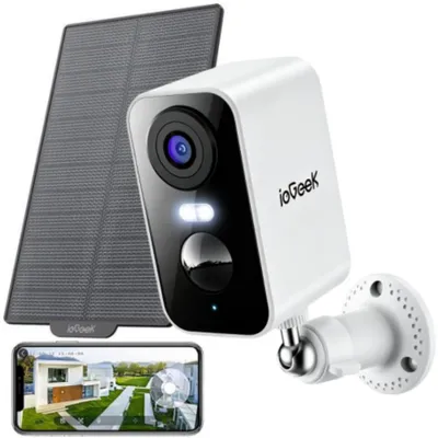 Zdjęcie produktu dla Kamera monitoringu 2K, zasilana energią słoneczną, z akumulatorem 5200mAh, kamera IP Wi-Fi, kolorowy obraz w nocy, z detektorem ruchu PIR, 2,4 GHz Wi-Fi