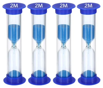 Produktbild von Sanduhr-Set – Laufzeit: 2 Minuten – 4 Stück – Blau – Mit Acrylgehäuse, geeignet für den Einsatz im Klassenzimmer und zu Hause
