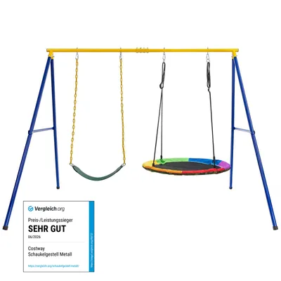 Image de COSTWAY Support de balançoire avec 2 balançoires, Balançoire double Outdoor jusqu'à 300kg, Balançoire de jardin Balançoire pour enfants en métal (2 balançoires avec support)