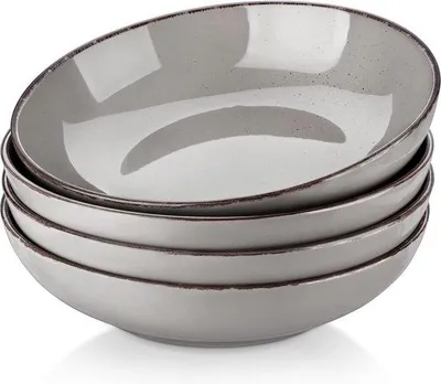 Produktbild von Famanu Pasta-Schüssel Set von 4 - Steingut Salatschüssel - 40oz Suppenschüssel - Große Servierschüssel Grau - 23,2 cm Durchmesser x 5,7 cm Höhe