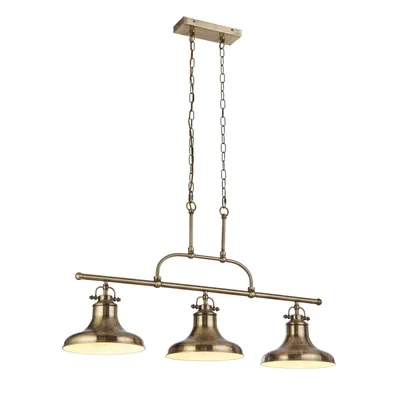 Produktbild von Pendelleuchte Metall H: max. 150 cm in Messing Antik E27 3-flammig länglich Vintage