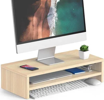 Produktbild von Famanu Holz Bildschirmständer - Multifunktionale Halterung für PC, TV und Monitor - 54 x 25,5 x 14 cm