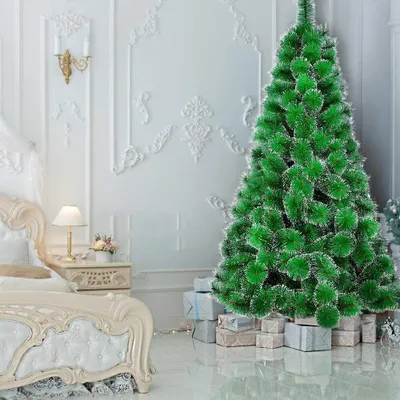 Image de YARDIN Sapin de Noël artificiel 210 cm PVC Sapin de Noël difficilement inflammable avec système de pliage à montage rapide, support inclus - Vert Aiguilles de sapin avec effet de neige