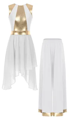 Image de Robe longue sans manches avec pantalon, pour femmes - Blanche