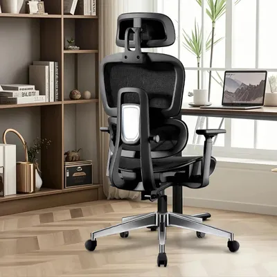 Obrázok produktu pre Ergonomická kancelárska stolička, čierna – 3D nastaviteľné podrúčky – sieťovina – bedrová opierka