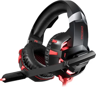 Produktbild von Gaming Headset 3.5mm Noise Cancelling Gaming Kopfhörer mit Mikrofon Kopfhörer,(Schwarz + Rot）