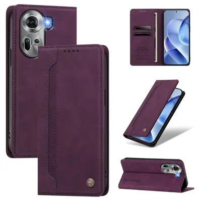 Produktbild von Handyhülle für Oppo Reno11 5G, Leder Wallet Klapphülle mit Standfunktion, Stoßfeste Schutzhülle Lila