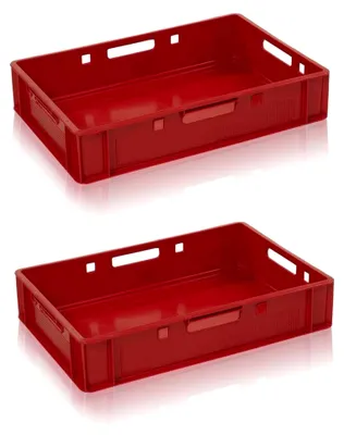 Produktbild von 2 Stück Fleischkiste E1 rot 60x40x12,5 cm Eurobehälter mit Zollstock