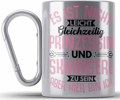 Produktbild von Trendation - Ski Damen Edelstahl Tasse Karabiner Geschenk Skihaserl Geschenkidee Spruch Skihase Apreski Geschenkidee Frauen (Silber)