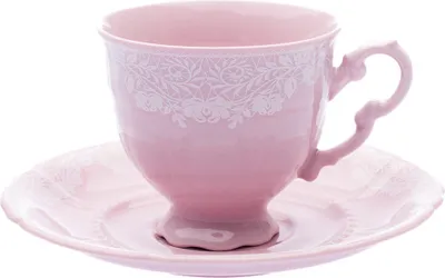 Obrázok produktu pre Šálka na kávu s podšálkou, 0,15 l, Sonata, biela čipka, ružový porcelán, Leander