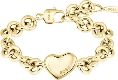 Produktbild von BOSS Damen Armband 1580639, Gliederarmband, Edelstahl, goldfarben, Herzdesign, 21cm, elegant und modern.