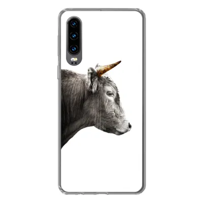 Produktbild von MuchoWow® Handyhülle Schutzhülle Hülle für Huawei P30 Schottischer Highlander - Horn - Gold Silikon Softcase Handy Hülle - Kartenbesitzer