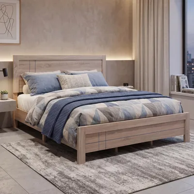 Produktbild von King Size Bett MCW-P44, Doppelbett Bettgestell mit Lattenrost, 180x200cm  Sonoma-Eiche-Optik