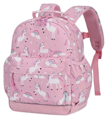 Obrázek produktu pro Batoh do školky, růžová barva, motiv jednorožce, vhodný pro děti ve věku 2-4 roky, rozměry 30 cm