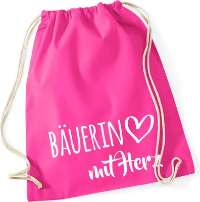 Produktbild von Huuraa Turnbeutel Bäuerin mit Herz 12 Liter Fuchsia Baumwolle Rucksack Geschenkidee