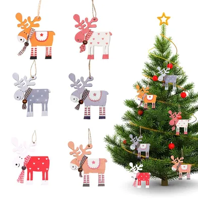 Holz-Weihnachtsanhänger, 12 Stück, Rentier-Design, bunt, 9,5 cm