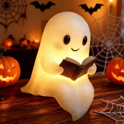 Produktbild von Geist Nachtlicht LED Batteriebetrieben Niedliche Geisterlampe Bücherregal Deko Warmlicht Halloween Deko Lampe für Kinderzimmer Nachttisch Geschenk