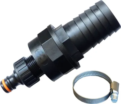 Produktbild von stabiler Schlauchadapter Schlauchverbinder kompatibel Gardena Stecksystem auf 38 mm Poolschlauch mit Schlauchschelle