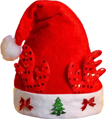 Produktbild von Weihnachtsmütze für Kinder, roter Samt-Weihnachtsmannhut mit Geweihmuster, festliche Dekoration für Weihnachtsfeiern