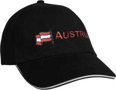 Produktbild von Baseballcap mit Einstickung Fahne Flagge Austria Österreich 68012 versch. Farben Color - schwarz