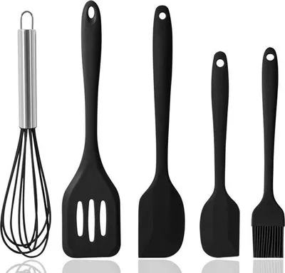 Produktbild von Silikon-Koch-Set mit 5 Hitzebeständigen Spateln, Deegschaber, für Backen und Kochen