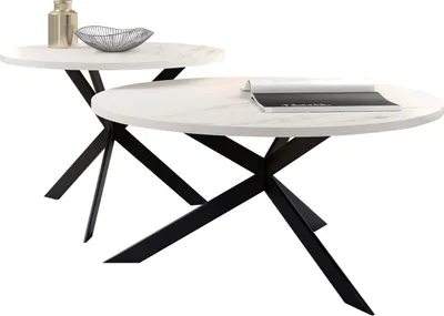Produktbild von MIRJAN24 Im Set zwei Couchtische Libre, 2er-Set, Beine aus Stahl, Wohnzimmer-Set, Kaffeetisch (Farbe: Bianco Marmor)