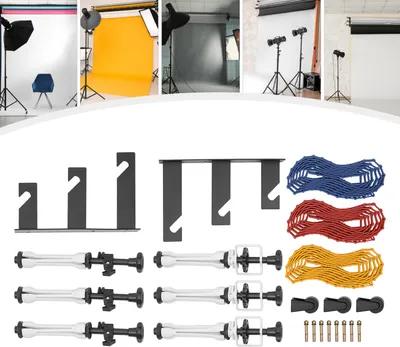Zdjęcie produktu dla 3 rolkowe ręczne stojaki na tło, system do zawieszania w studiu fotograficznym na ścianie lub suficie z haczykami + łańcuchy do tektury tła w studiu fotograficznym wideo