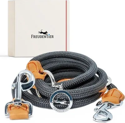 Produktbild von Robuste Hundeleine, 2m, 3-fach verstellbar, Leder, Braun, Schwarz