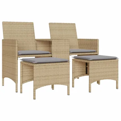 Immagine prodotto di vidaXL Divano da giardino a 2 posti con tavolo e sgabelli Beige poly rattan