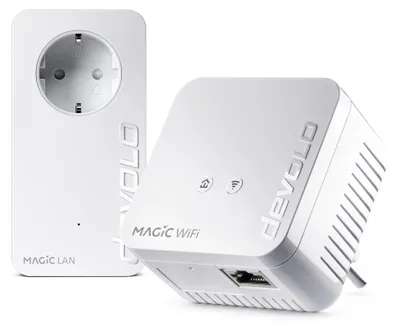 Produktbild von devolo Magic 1 WiFi mini Starter Kit, WLAN Powerline Adapter, bis zu 1.200 Mbit/s, WLAN Verstärker, 1x LAN Anschluss, dLAN 2.0, weiß