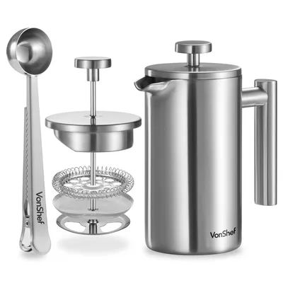Produktbild von VonShef 3 Tassen Kaffeepresse, 350 ml Isolierter Cafetiere aus Edelstahl