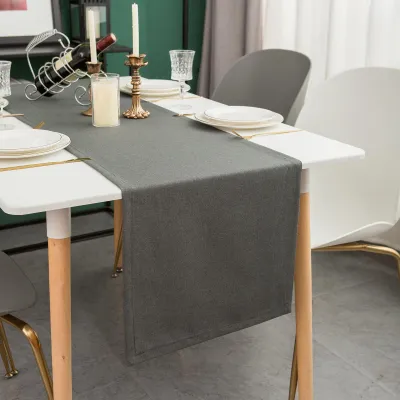 Produktbild von UnboxG Tischläufer 40x160 cm, Leinenoptik, dunkelgrau, wasserabweisend, maschinenwaschbar, moderner Dekotischläufer für Esstisch