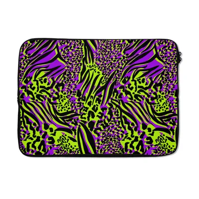 Produktbild von MuchoWow® Laptop Hülle 13 Zoll Tiermuster - Neon - Lila - Grün Laptoptasche - Laptophülle - Sleeve - Rundumschutz