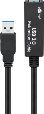 Image de Goobay 95727 Câble d'extension USB 3.0 actif, 5 m, noir, 5 m - USB 3.0 mâle (type A) > USB 3.0 femelle (type A)