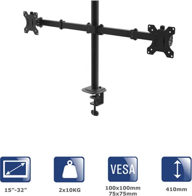 Produktbild von Doppelter Monitorarm AK-MB-02 Doppelter Tischhalter VESA 75x75mm / 100x100mm 15-32“