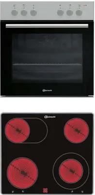 A split image showing a BAUKNECHT oven on top and a BAUKNECHT electric hob below.