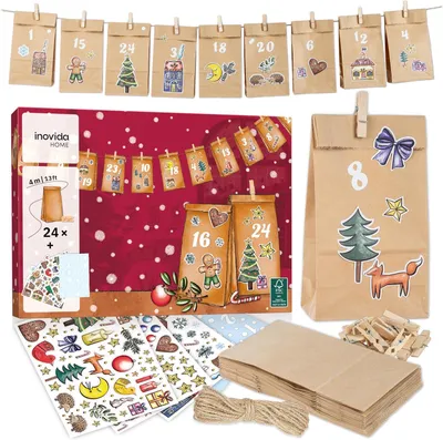 Immagine prodotto di Calendario dell'Avvento da riempire, per bambini e adulti: calendario dell'Avvento 2024, fai da te - Sacchetti di carta da realizzare
