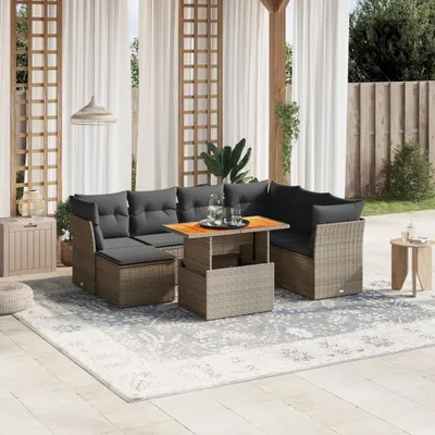 Produktbild von Design 8-tlg. Garten-Sofagarnitur mit Kissen Grau Poly Rattan, Gartenmöbel-Sets 2024 Neu