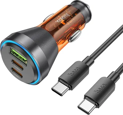 Produktbild von HOCO USB-Autoladegerät QC 18W + 2 x Typ C 30W + Kabel Typ C auf Typ C PD60W NZ12D Orange