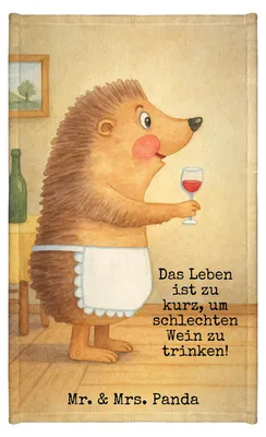 Produktbild von Mr. & Mrs. Panda Handtuch Igel Wein Design - Weiß - Geschenk, Weinglas, Lustige Sprüche, Weißwein, baumwolle, Rotwein, Gästetuch, Baumwollhandtuch, Frotteetuch, trinken