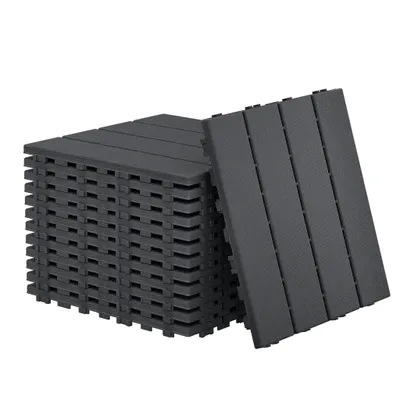 Produktbild von JOIEYOU Terrassenfliesen 30x30 cm Balkon Bodenbelag Balkonfliesen mit Klicksystem Wetterfest in Holzoptik Klickfliesen Terassenboden Fliesen für Balkon & Terrasse, Anthrazit