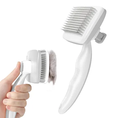 Obrázek produktu pro Štětec na čištění srsti domácích mazlíčků, samočisticí kartáč na odstraňování chlupů pro psy a kočky, šedá barva, velikost S