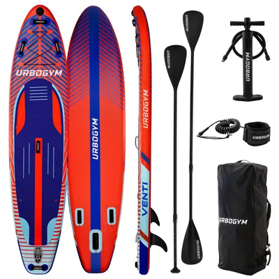 Produktbild von URBOGYM Venti SUP Board 350 cm Rot-Blau, aufblasbares Komplettset mit 3 Finnen