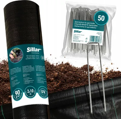 Produktbild von Set Aus Dickem Sillar Unkrautvlies Gartenvlies 90g/m², Unkrautfolie Bodengewebe Mulchvlies, Pflanzenschutz 3x10m + Dübel 50x Stahl